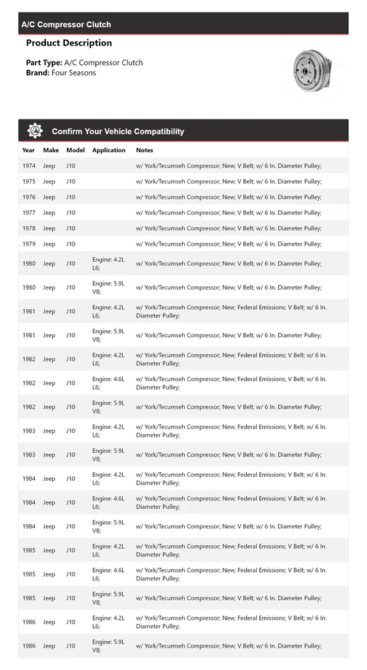 Embrague compresor aire acondicionado Jeep J10 1974-1986 4 estaciones 1975 1976 1977 1978 1979 Foto 2 de 4