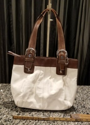 COACH Soho Pleated White and Brown Leather Bag Purse Handbag Nickel  Hardware Wow