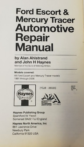 Manual de reparación Haynes 36020 1991-2000 Ford Escort y Mercury Tracer todos los modelos usados - Imagen 4 de 7