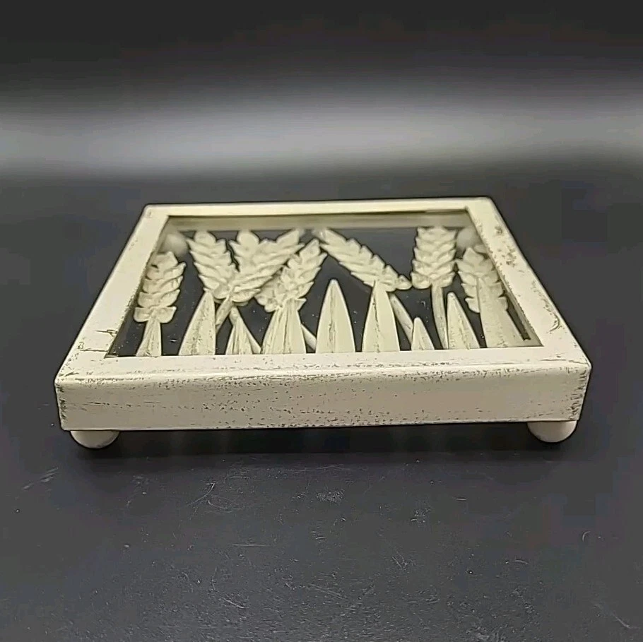 Yankee Candle Trigo Metal y Vidrio Bandeja Pequeña Crema con Acento Dorado Cepillado (C1) Foto 3 de 4