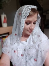 Lace Mantilla Catholic for Church Chapel Veils Head Scarf Embroidery Floral