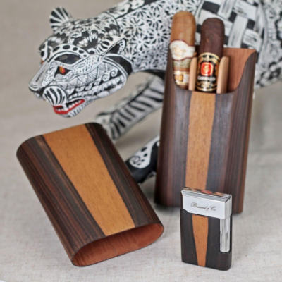 brizard cigarette case BRIZARD & CO L.E. 3 CIGAR CASE HOLDER AND LIGHTER SET IN ZIRICOTE ONE OF A  KIND
