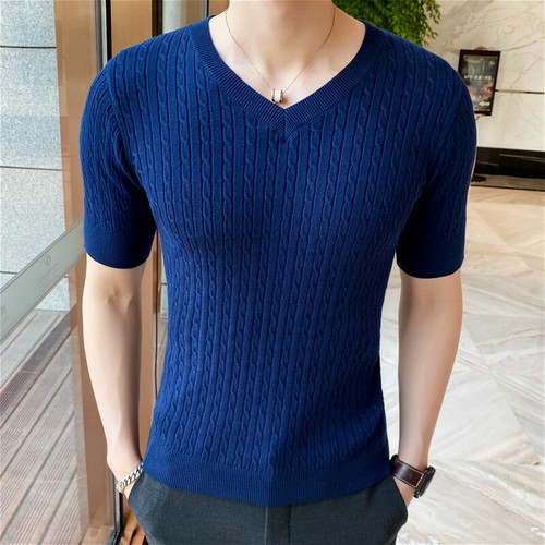 Mens Knitted Vest V-Neck Short Sleeve 