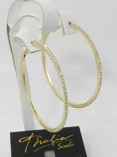 THALIA SODI Extra Large 2.4" Gold-Tone Crystal Pavé Marquise Hoop Earrings