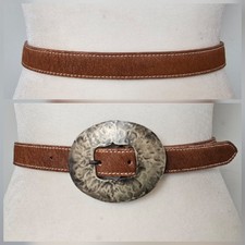 Ralph Lauren L 33-37 Concho Buckle Brown Calf Pony Hairleather Western Belt Ralph Lauren L 33-37 Concho Buckle Brown Calf Pony Hairleather Western Belt