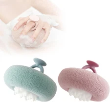 2 Pack Sunflower Bath Ball Bathing Sponge Soft Skin Friendly with Suction Cup .