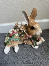 Fitz & Floyd WOODLAND SPRING RABBIT PAIR 10" Figurine Set Easter 73/181 MIB