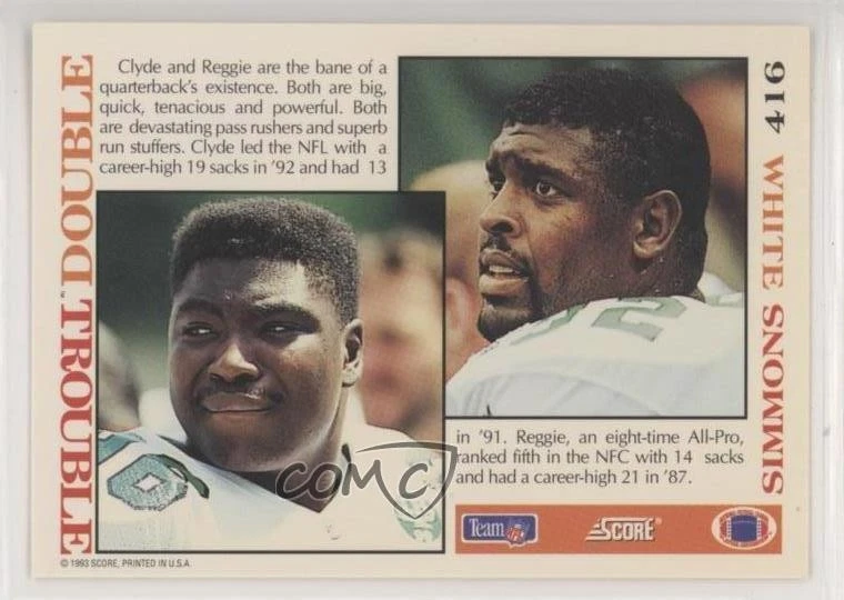 1993 Score Clyde Simmons Reggie White #416 HOF - Image 2 of 2