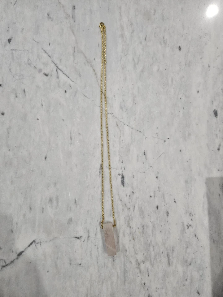 Розовый кварц бар подвеска позолоченное ожерелье, 20 дюймов цепочка - Изображение 2 из 3