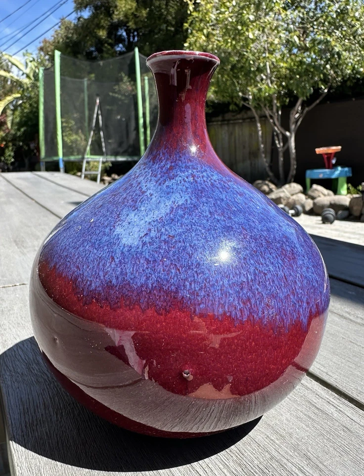 Jarrón antiguo chino esmalte llama sangre de buey, dinastía Qing Foto 2 de 4