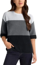 Matty M Women's Elbow Sleeve Colorblock Drop Shoulder Sweater, Black, Size M
