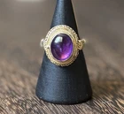 Vintage Chinese Gold Over Sterling Silver Amethyst Poison Ring Size 6 Adjustable