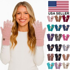 C.C Soft Winter Warm Two Tone Touch Screen Compatible Knit Gloves