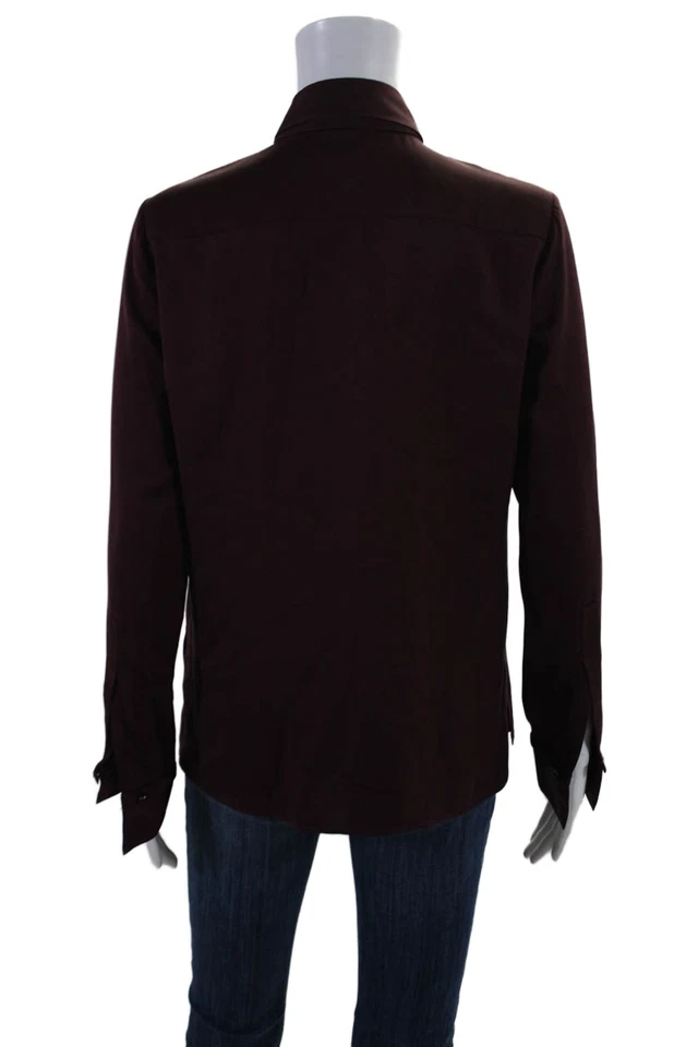 Camisa de seda Halston Heritage para mujer manga larga cuello en V púrpura talla 2 Foto 3 de 4