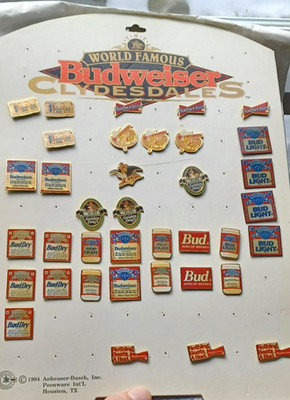 Lot Of 36 Vintage Beer/Variety Lapel/Hat Pinbacks, Budweiser, Michelob, BudDry