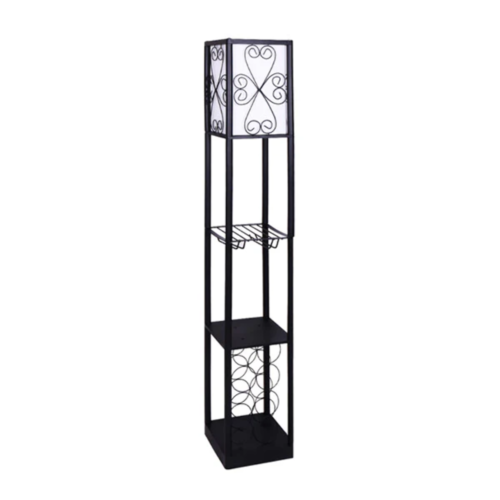 Metal Etagere Floor Lamp With Wine Holder Shelf - Picture 1 of 2