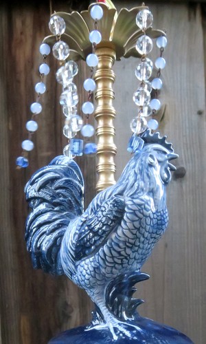 Vintage Rooster Chicken porcelain Carousel SWAG Lamp Chandelier Dutch Delft Blue - Picture 2 of 12