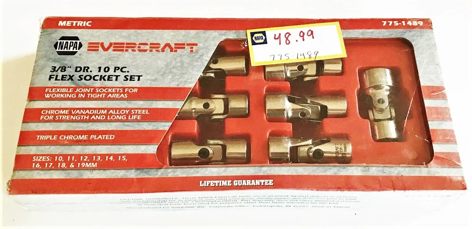 10pc NAPA EVERCRAFT PROFESSIONAL FLEXIBLE UNIVERSAL FLEX SOCKET SET MM 775-1489 - Image 3 of 3