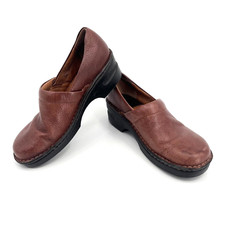 BORN Women's Size 8/39 Toby Duo Brown Leather Wedge Heel Slip-On Comfort Clogs