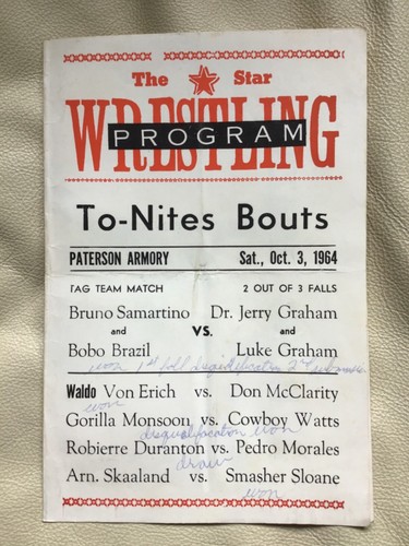 Wrestling Programm 10/64 Paterson Armory Bruno & Bobo Brasilien