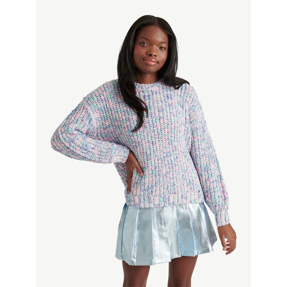 Suéter palomitas de maíz Justice Girls cuello redondo, talla XL PLUS - Color: helecho plateado Foto 3 de 3