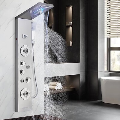 Stainless Steel Shower Panel Tower System Rain Waterfall Shower Head Massage Jet