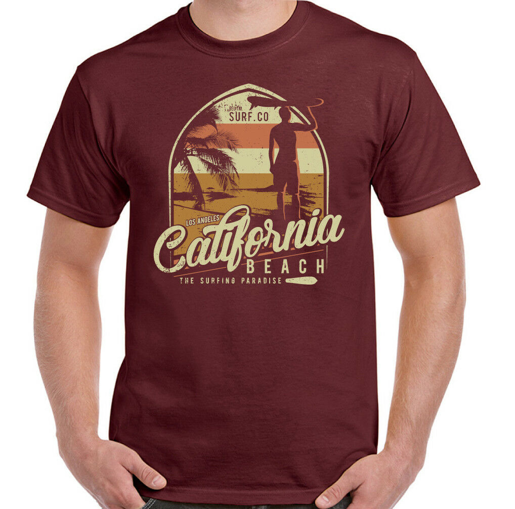 Camiseta De Surf Para Hombre Surfin' Paradise Playa Californiana