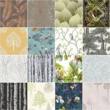 TREES & LEAVES WALLPAPER - NATURE TROPICAL METALLIC BOTANICAL LEAF FEATURE WALL