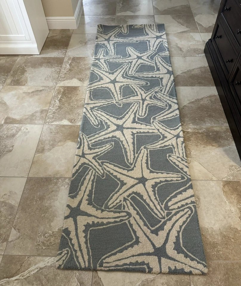 *РЕДКИЙ* Керамический сарай ~МОРСКАЯ ЗВЕЗДА ~ 9-ДЮЙМОВЫЙ ВНУТРЕННИЙ ШЕРСТЯНОЙ БЕГУН ~ПРИБРЕЖНЫЙ ~ ФАРФОРОВЫЙ СИНИЙ - Изображение 2 из 4