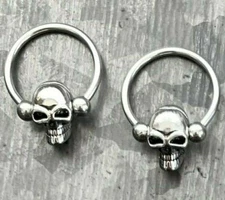 1pc Skull 316L Surgical Steel Captive Bead Ring / Nipple Ring / Circular Barbell