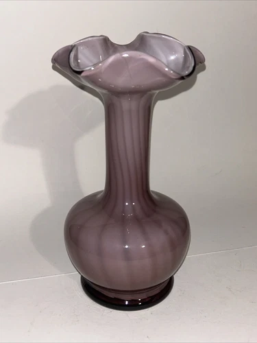 Vintage Fenton Art Glass Opaque Light Purple Swirl Vase 8-1/2 inches