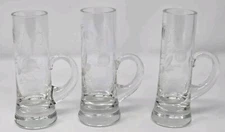 Vintage Etched Thistle Flower Crystal Handle Cordial Shot Glass (Set of 3)