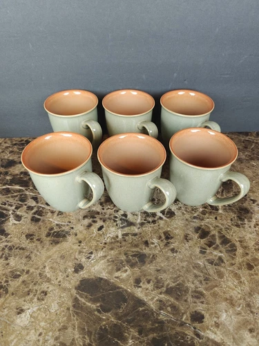 Set of 6 Denby-Langley Duets Sage & Paprika Mugs Green Orange 12 oz