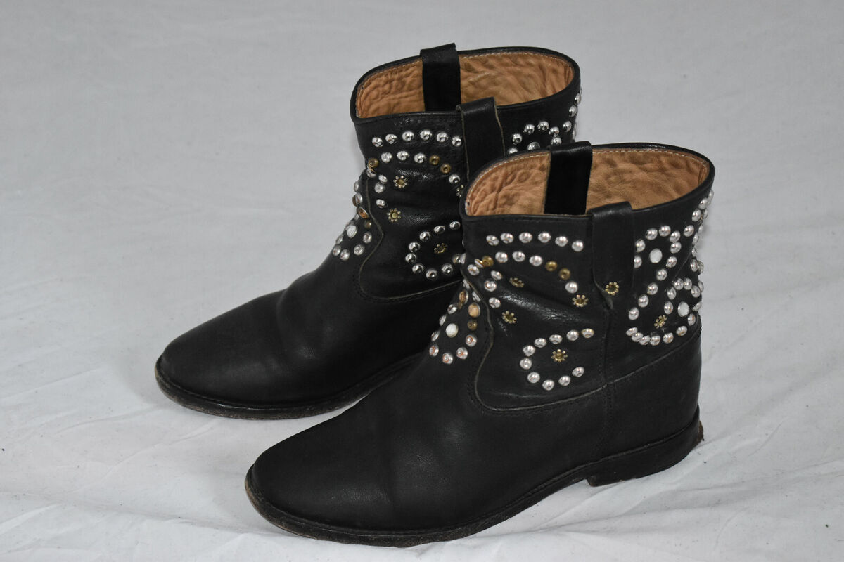 Isabel Marant Etoile Black Leather CALEEN Stud Flat Ankle Isabel Marant Etoile Black Leather CALEEN Stud Flat Ankle