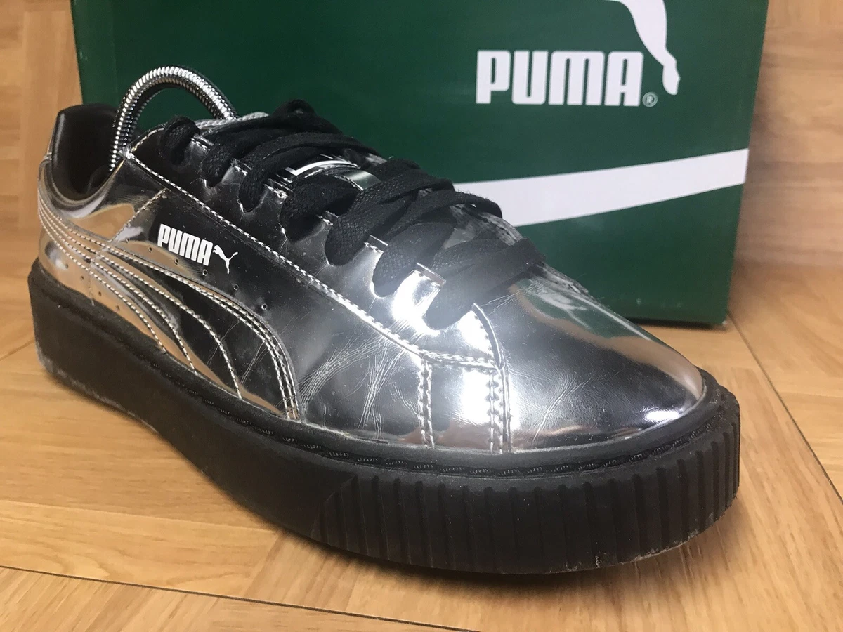 RARE🔥 Puma Basket Platform Metallic Silver Mirror Sz 8 Creepers |