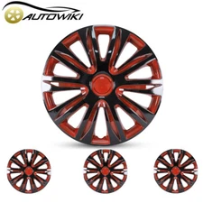 Red ABS Set of 4 Wheel Rim Covers Snap On Hubcaps Fit 14 15 16 Inch Trim Rings
