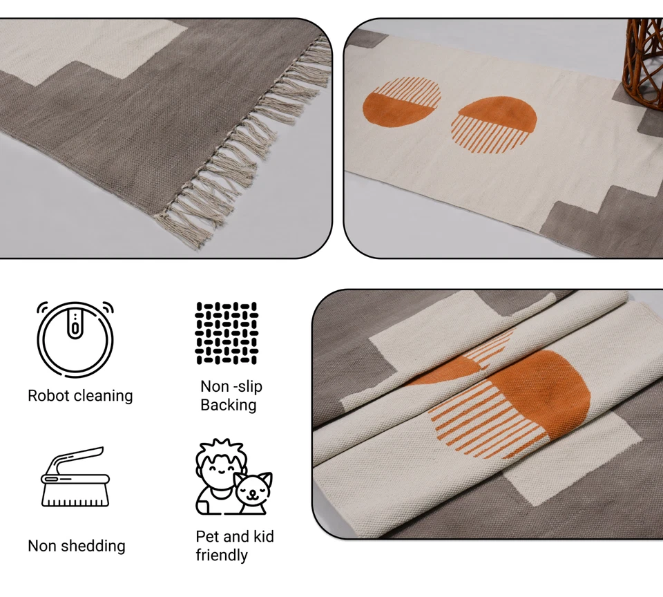 Cotton Area Rug, Handmade Geometric Cotton Dhurries, Indian Cotton Runner Rug - Image 4 of 4