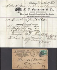 BALTIMORE, MD ~ E. G. PENROSE & CO., SEEDS, FLOUR ~AD COVER & BILLHEAD 1876