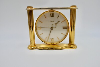 IMHOF Tischuhr Säulenuhr Portaluhr 1960 Swiss Messinggehäuse 16x13cm mechanisch
