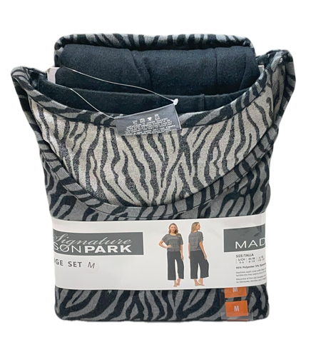 Madison Park 2 Piece Pajama Lounge Set Women M (8-10) Black Capri Zebra Top - Picture 7 of 9