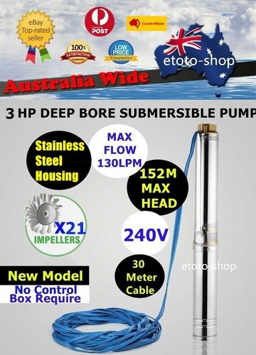 New Model 3 HP S/Steel Submersible Bore Water Pump with 30M Cable - Photo 1/5