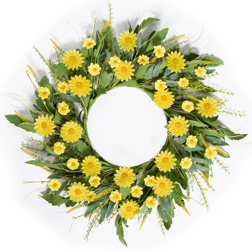 Front Door Wreath for Spring Summer 22"-24" Yellow Daisy Wreath with Artificial