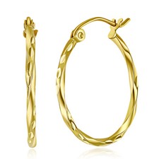 Wellingsale 14k Yellow Gold Diamond Cut 1.5mm Twisted Hoop Earrings 19mm Dmtr 