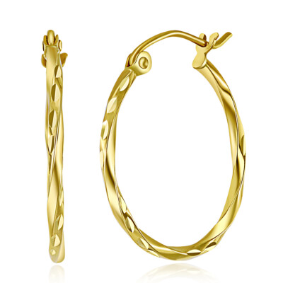 Wellingsale 14k Gelbgold Diamantschliff 1,5 mm gedrehte Creolen (19 mm Dmtr)
