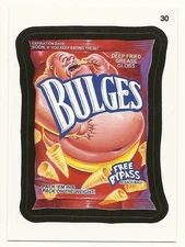 2012 TOPPS WACKY PACKAGES SERIES #9 - BULGES CORN CHIPS - STICKER #30 - MINT!!
