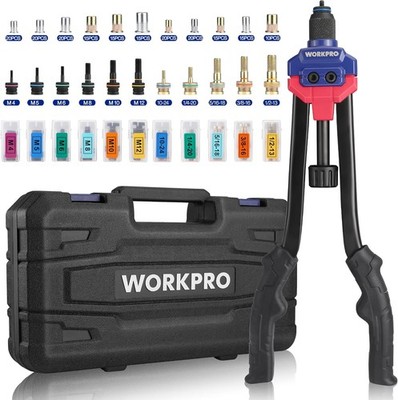 WORKPRO 16'' Rivnut Tool Kit 11 Metric & SAE Mandrels Hand Nutsert Rivet Tool Set