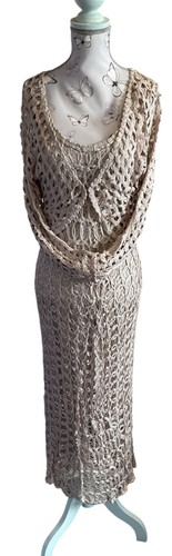 Beige Crochet uk 12 Gina Bacconi Sleeveless Dress with Bolero - #03
