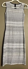 ST.JOHN Raya Knit White Shimmer Stripe Sleeveless Sheath Dress Women’s 2