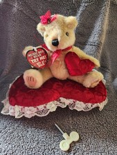 Dan Dee 6" High Music Box Bear Sitting on a 9" Red Heart Pillow