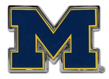 University of Michigan "Navy (w/ Yellow Trim)" Shiny Chrome Auto Emblem
